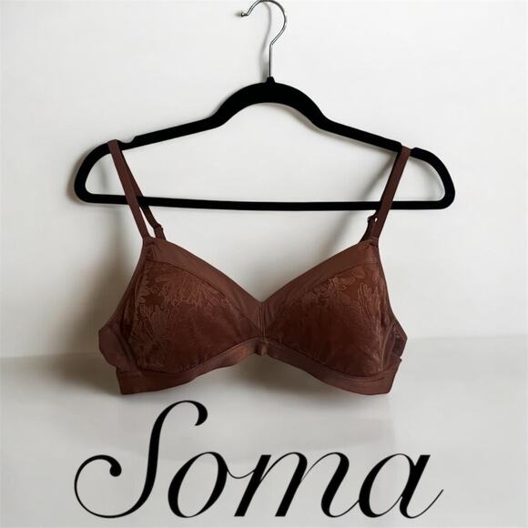 Soma‎ Lightest Lift Wireless Bra 36B Taupe Unlined Convertible Strap Lace Detail - Picture 1 of 9